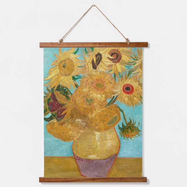Sunflowers, Post Impressionist Still Life Painting Wandteppich Mit Holzrahmen (Vorderseite)