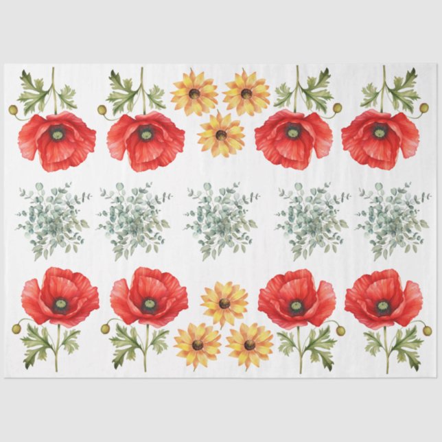 Sunflowers, Red Poppies & Eucalyptus  Decoupage Seidenpapier (Vorderseite)