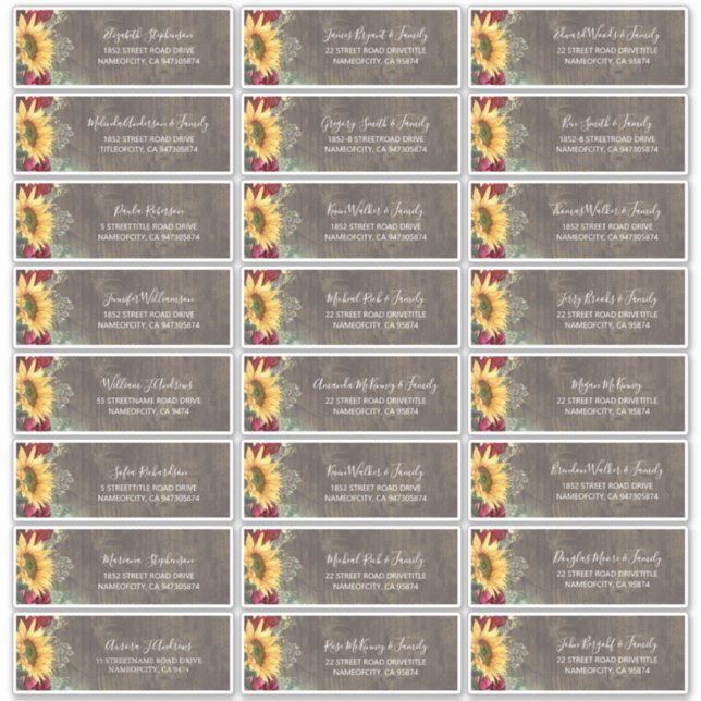 Sunflowers Rustic Fall Guest Names Address Labels (Vorderseite)
