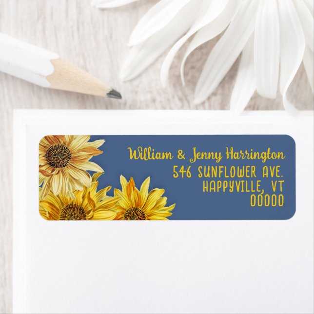 Sunflowers Slate Blue Return Address Labels  (Insitu)
