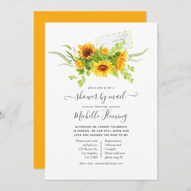 Sunflowers Summer Baby Dusche by Mail Einladung (Vorne/Hinten)