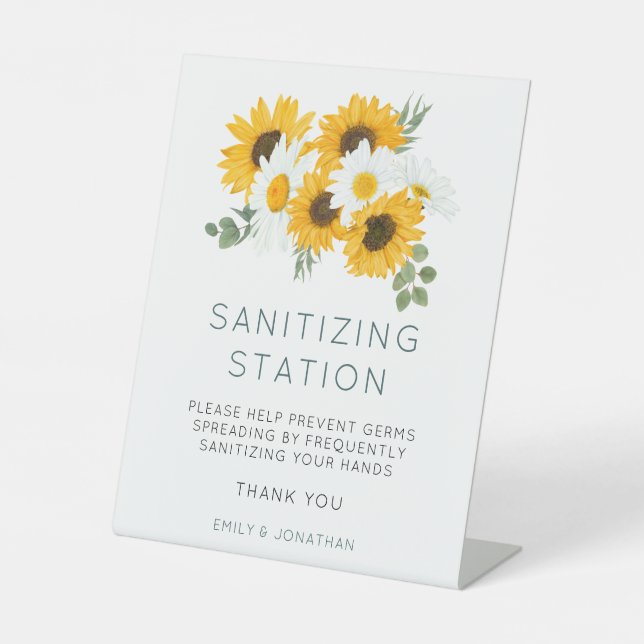 Sunflowers Wedding Covid Hand Sanitizer Station Sockelschild (Vorderseite)