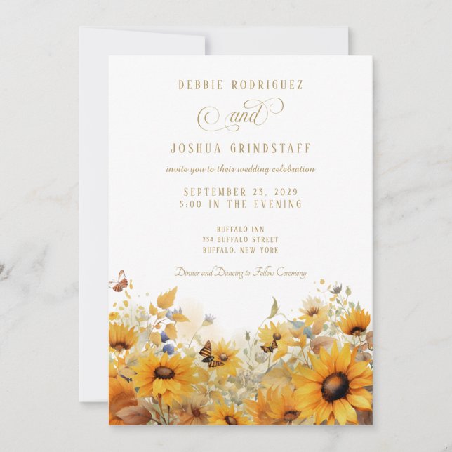 Sunflowers with Butterflies Wedding Invitation  Einladung (Vorderseite)