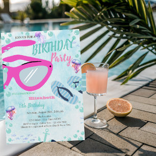 Sunglass Flip Flops Sea Sommer Geburtstagsparty Einladung