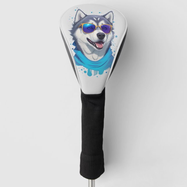 Sunglass-Wearing Husky Dog in Playful Splash Golf Headcover (Vorderseite)