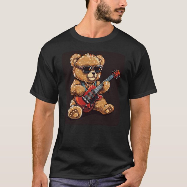 Sunglasses Teddy Bear for Musicians and Guitarists T-Shirt (Vorderseite)