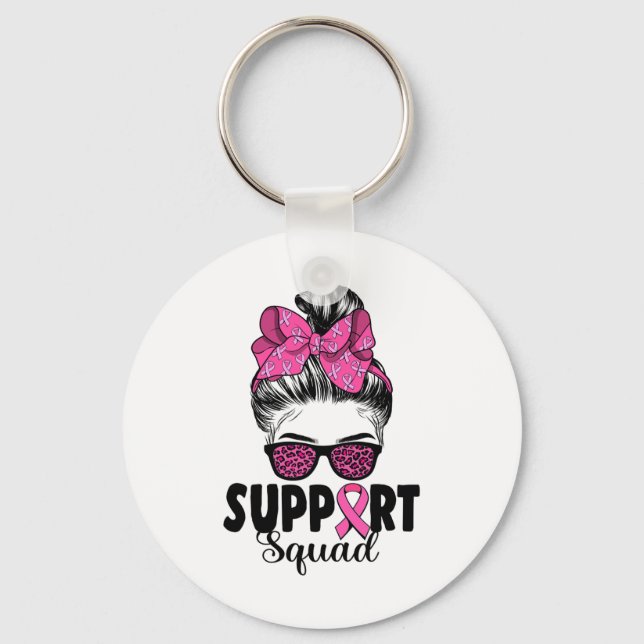 Sungles Messy Bun Support Squad Brustkrebs Schlüsselanhänger (Vorderseite)
