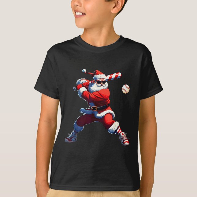 Sungles Santa Playing Baseball Christmas Pajamas X T-Shirt (Vorderseite)