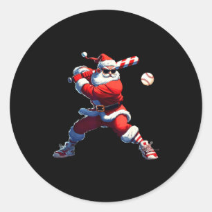 Sungles Weihnachtsmann spielt Baseball-Weihnachtsp Runder Aufkleber