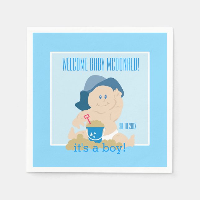 Sunhat Beach Baby Napkins / Blue Hat / Junge Serviette (Vorderseite)