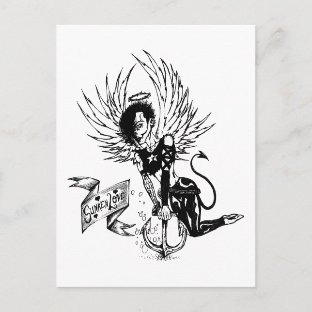 Sunken Liebe - Punk Rock Button Up Tattoo Postkarte (Vorderseite)