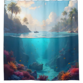 Sunken Schiff in einem schönen Korallenriff medita Duschvorhang