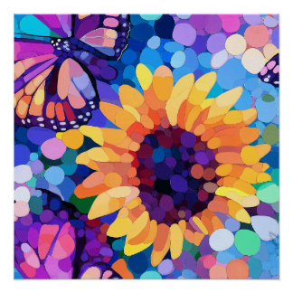 Sunlight & Butterflies Sunflower Canvas Art Poster