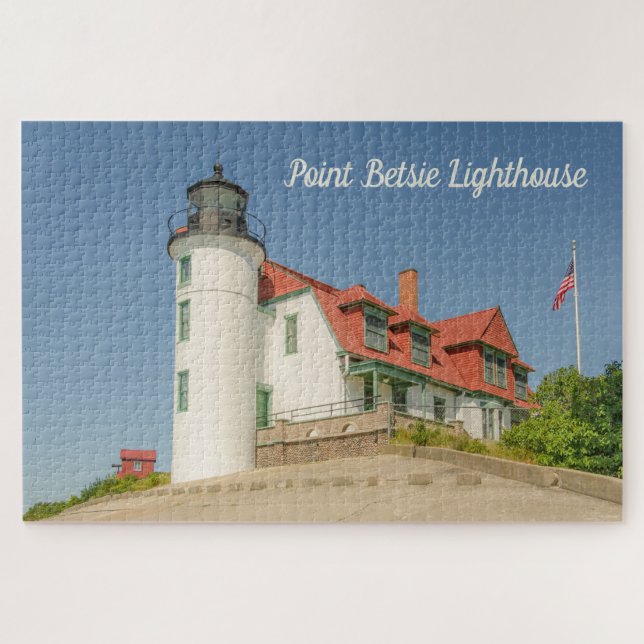 Sunlight on Point Betsie Lighthouse in Michigan Puzzle (Horizontal)