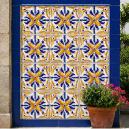 Sunlit Algarve Handcrafted Portuguese Blue Yellow Fliese
