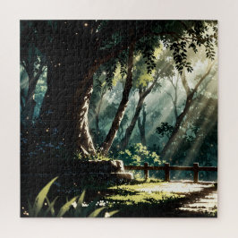 Sunlit anime forest glade puzzle