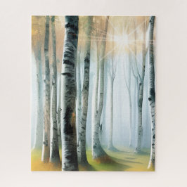 Sunlit Birch or Aspen Tree Grove Watercolor Puzzle