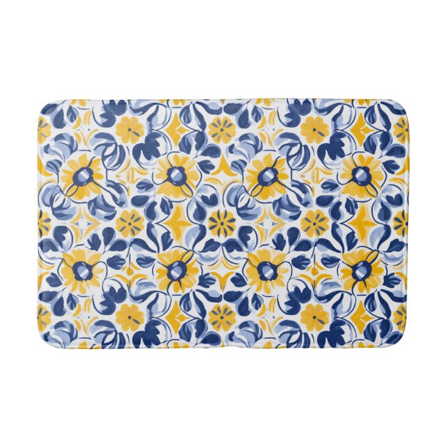 💙 💛 Sunlit Blooms Azulejos Badematte (Vorderseite)