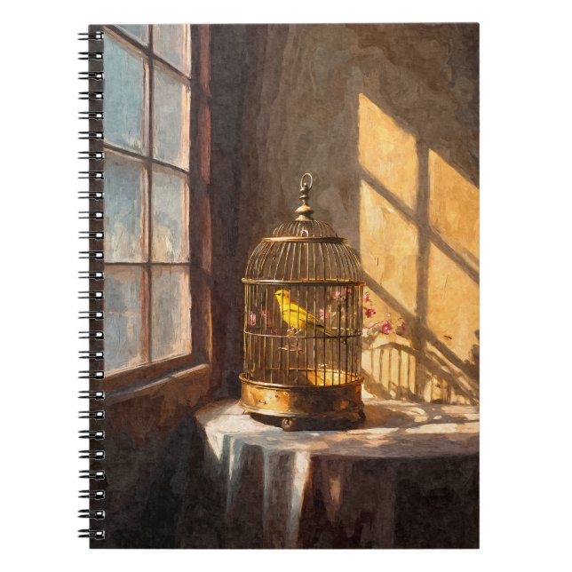 Sunlit Canary Birdcage Notebook Notizblock (Vorderseite)