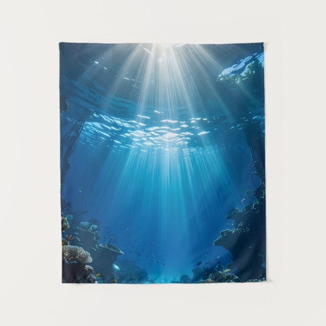 Sunlit Coral Reef Ocean Tapestry Wandteppich (Vorderseite)