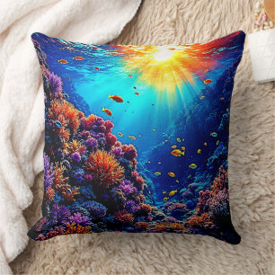 Sunlit Coral Reef Wonderland Kissen
