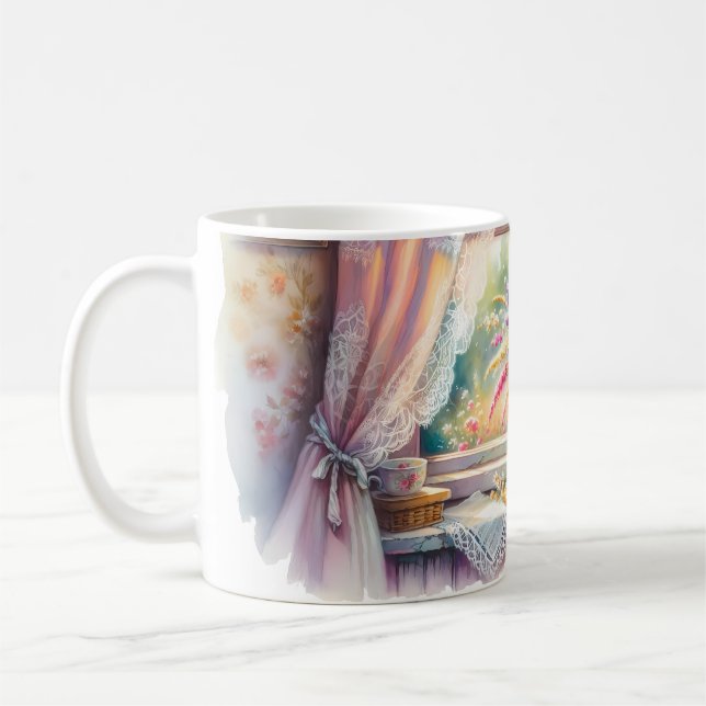 Sunlit Cottage Window Wildflowers Kaffeetasse (Links)