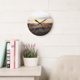 Sunlit Country Field- Rustic Photography Clock Große Wanduhr