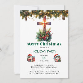 Sunlit Cross mit Holly, Weihnachten Einladung
