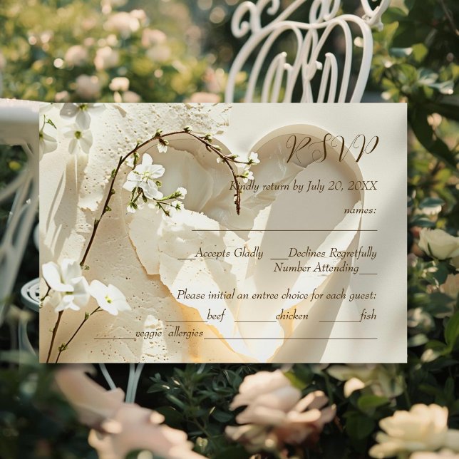 Sunlit Garden Heart on Warm Ivory Cotton RSVP Karte (Von Creator hochgeladen)