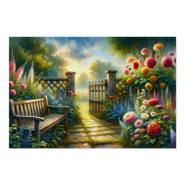 Sunlit Garden Pathway Gate Scene Poster (Vorderseite)