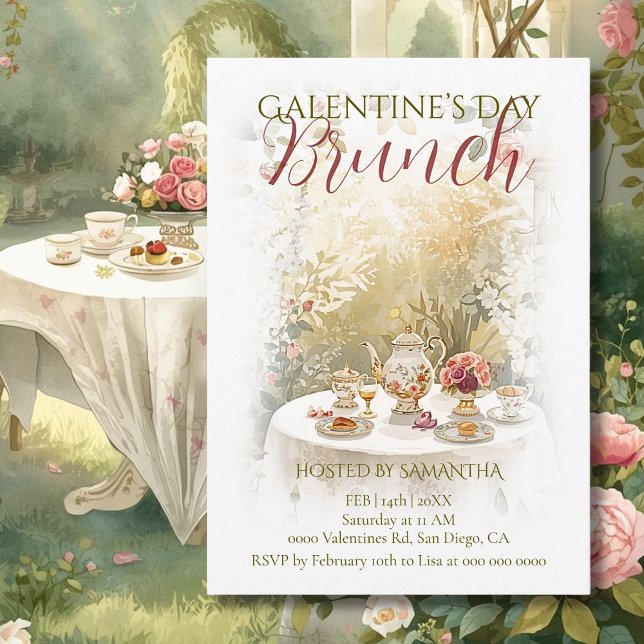 Sunlit Garden Tea Galentine Brunch Watercolor Einladung (Von Creator hochgeladen)