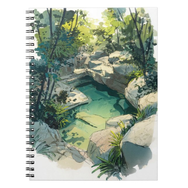 Sunlit Jungle Rock Pool Nature Escape Art Notebook Notizblock (Vorderseite)