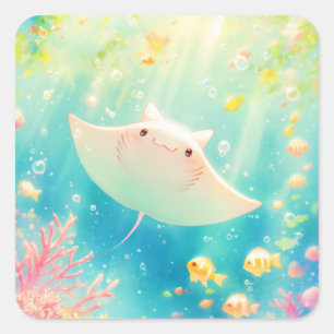 Sunlit Manta Ray Gliding durch das Riff Quadratischer Aufkleber