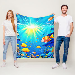 Sunlit Reef Life Glow Kunst Fleecedecke