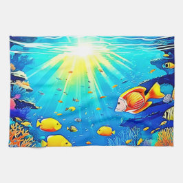 Sunlit Reef Life Glow Kunst Geschirrtuch