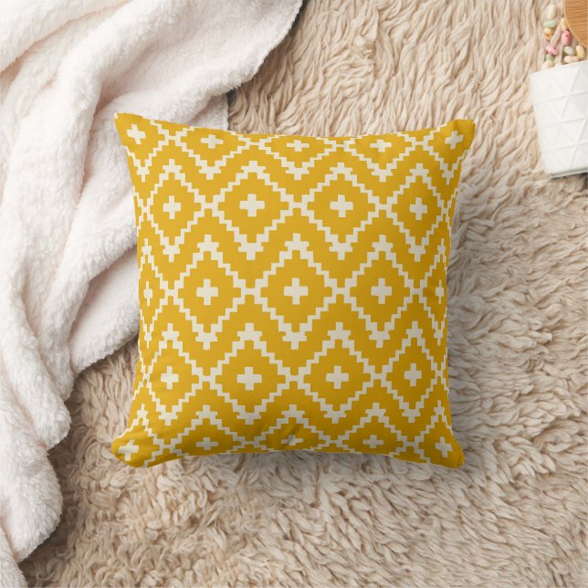 Sunlit Sands - Yellow Boho Marokkanische Geometrie Kissen (Decke)