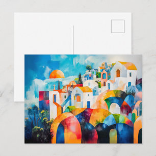 Sunlit Santorini in expressiven Farben Feiertagspostkarte
