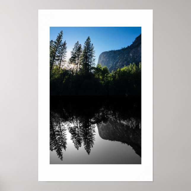 Sunlit Trees Yosemite Reflection Photography Poster (Vorne)