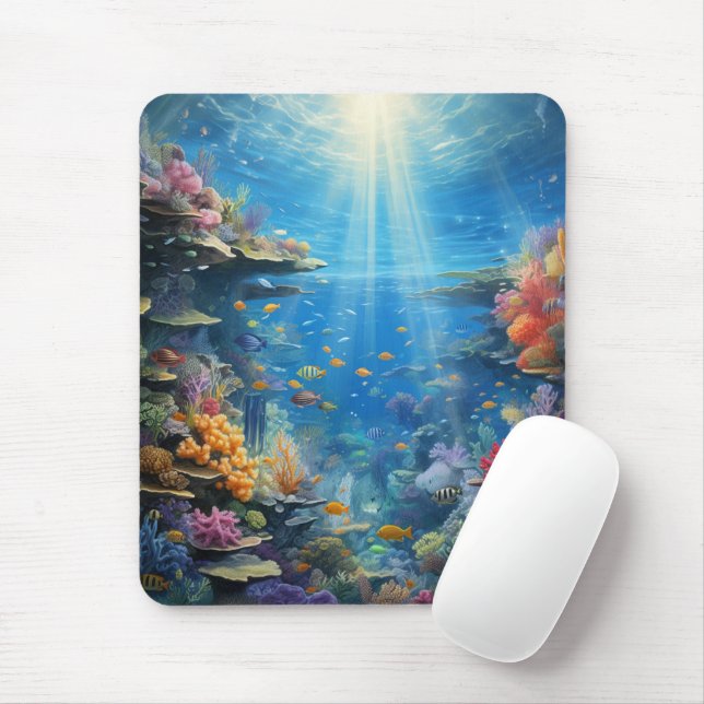 Sunlit Tropical Underwater Coral Reef Mousepad (Mit Mouse)