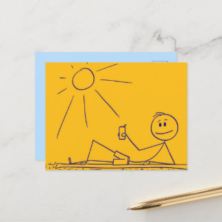 Sunny Beach Strichmännchen Yellow Postcard Postkarte