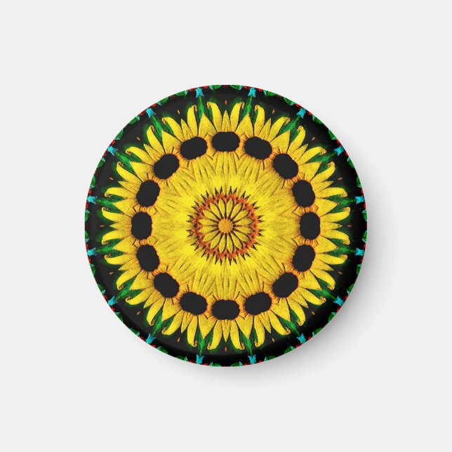 Sunny Black Mit Augen Susan Rudbeckia Mandala Abst Magnet (Vorne)