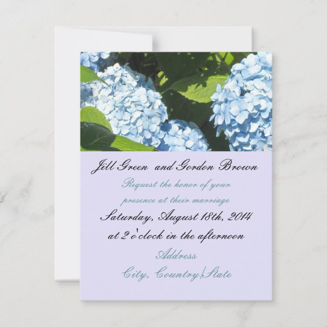 Sunny Blue Hydrangea Hochzeitseinladung Einladung (Vorderseite)