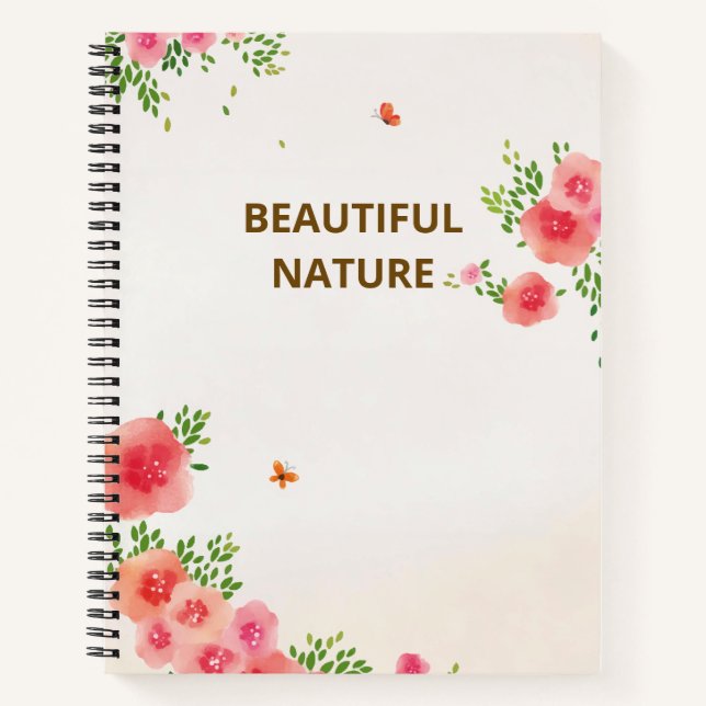 Sunny Blush Pink Blume Butterfly Aquarell Notizbuch (Vorderseite)