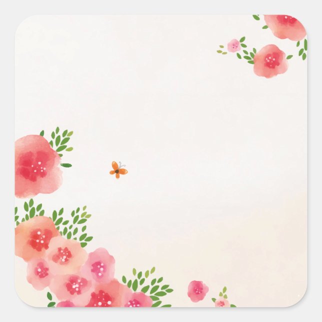 Sunny Blush Pink Blume Butterfly Aquarell Quadratischer Aufkleber (Vorderseite)