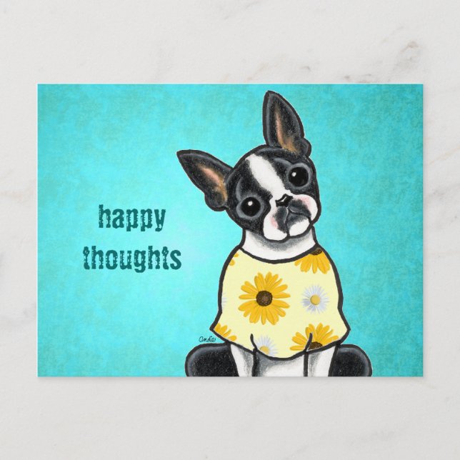 Sunny Boston Terrier Custom Message Postkarte (Vorderseite)