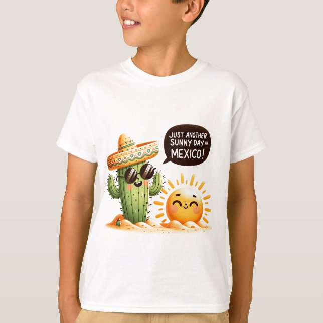 Sunny Cactus Fiesta - Whimsical Mexican Themed T-Shirt (Vorderseite)