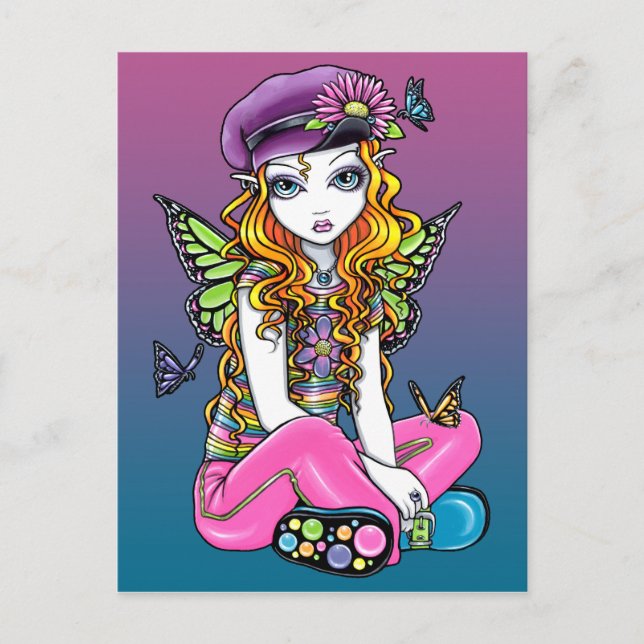 "Sunny" Candid Butterfly Rainbow Fairy Postcard Postkarte (Vorderseite)