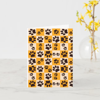 Sunny Cat Paw Print Checkerboard Karte