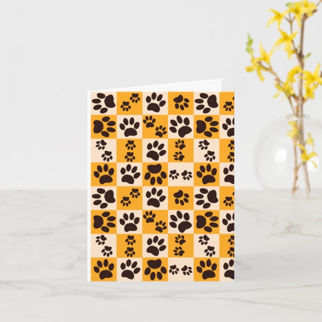 Sunny Cat Paw Print Checkerboard Karte (Gelbe Blume)