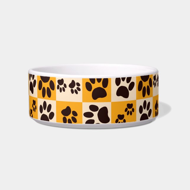 Sunny Cat Paw Print Checkerboard Napf (Rechts)
